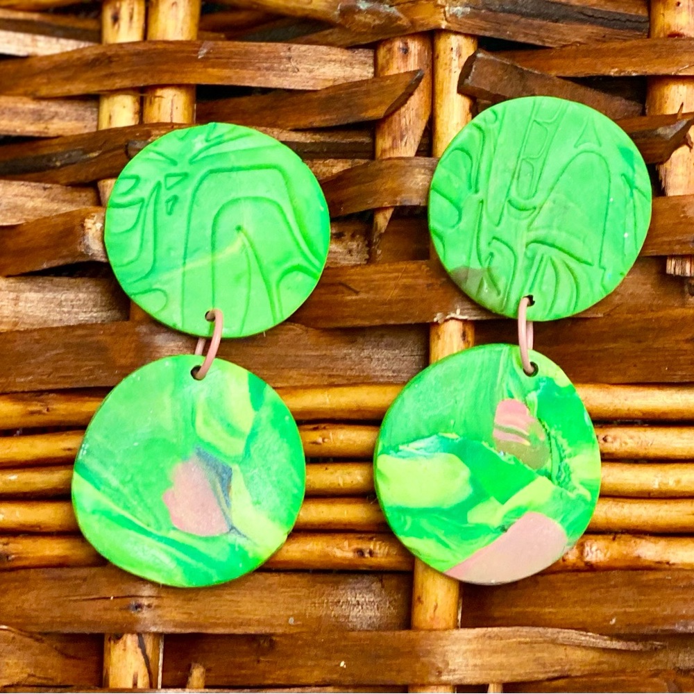 Handcrafted Green Abstract Dangle Earrings
